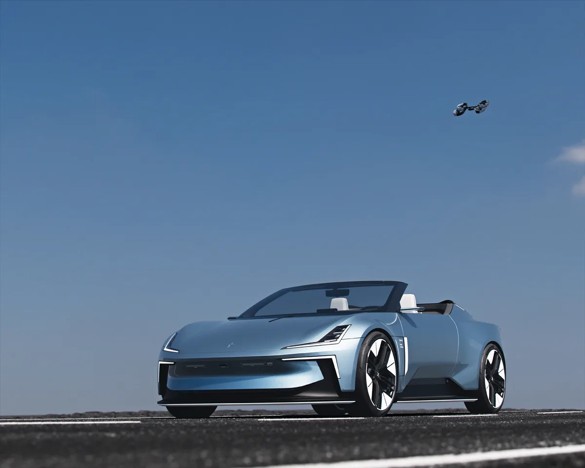 Polestar O2 Concept EV coupe convertible drone