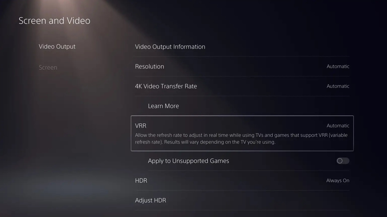 Sony PlayStation 5 VRR variable refresh rate feature update