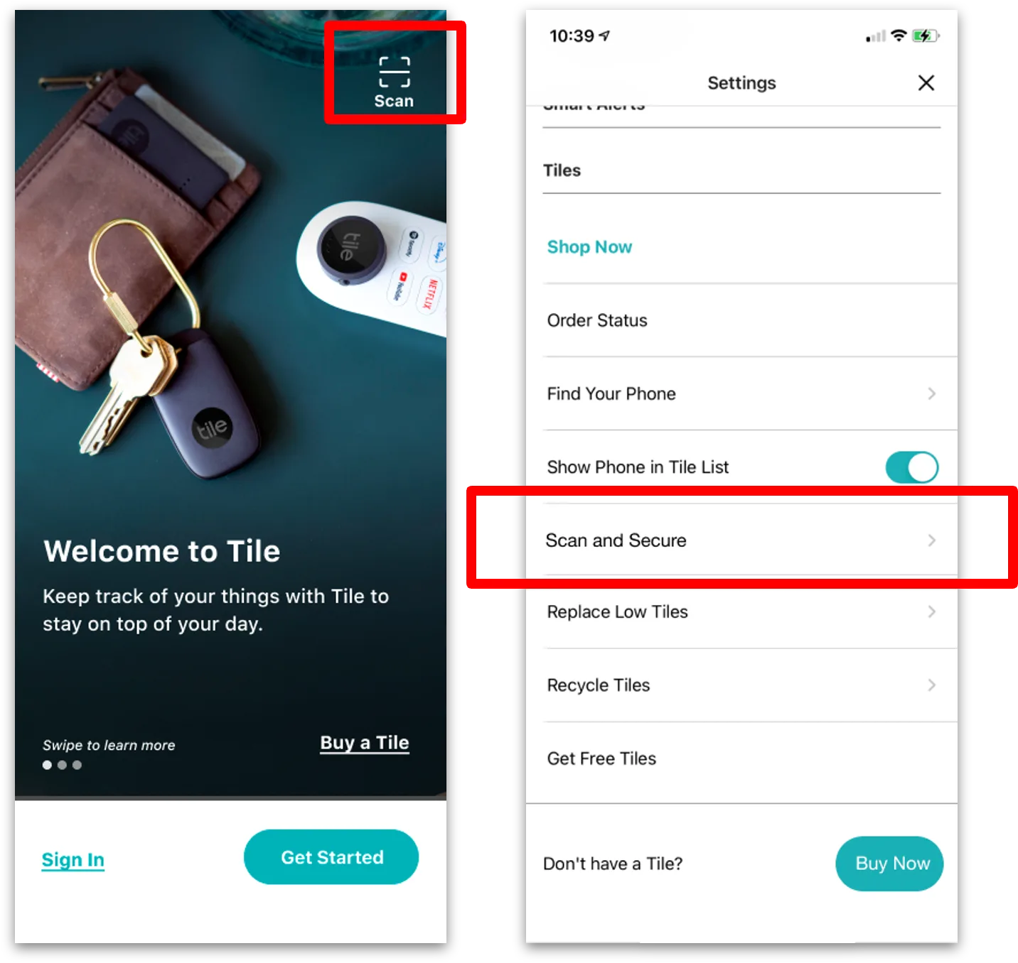 tile scan and secure tracker