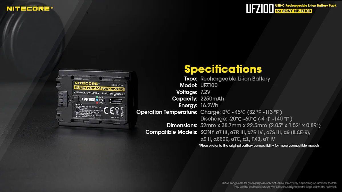 Nitecore UFZ100 battery USB-C Sony Alpha