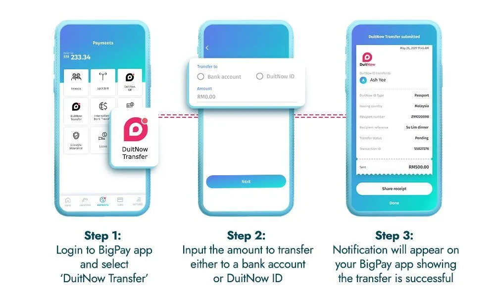 bigpay e-wallet duitnow transfer