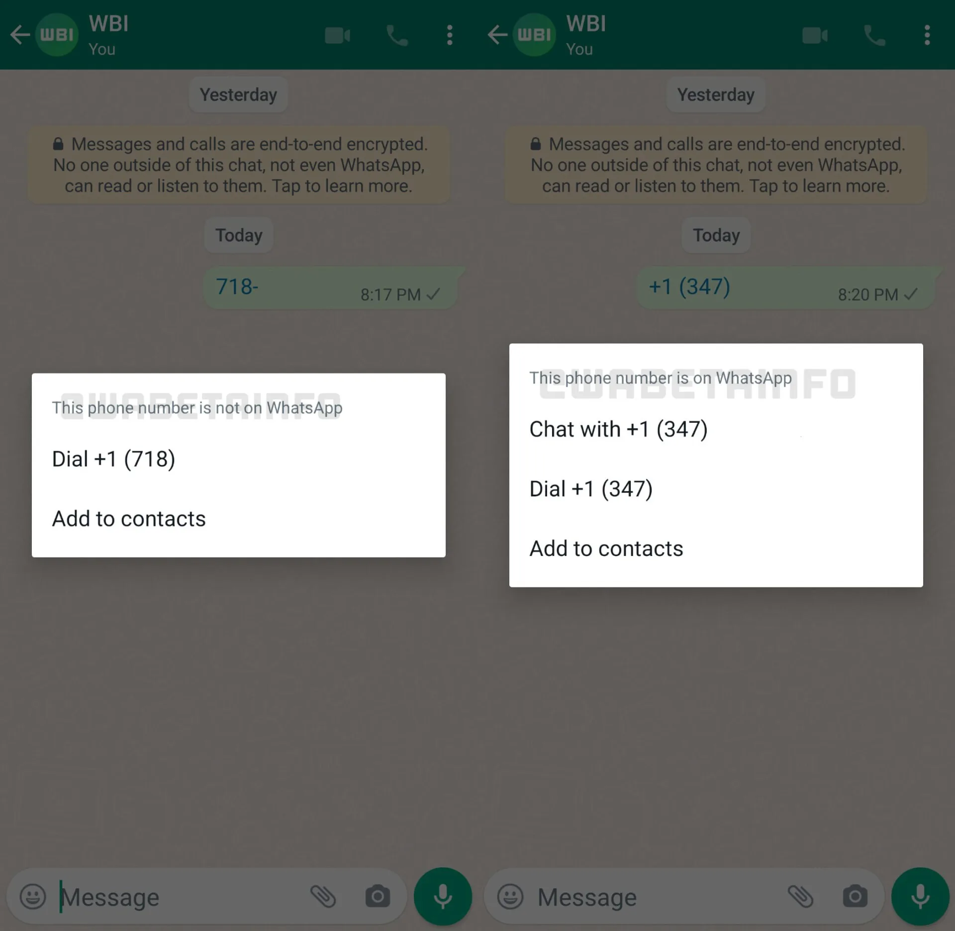 whatsapp start chat new phone number