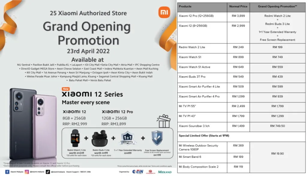 Xiaomi 12 Series Deal @ Xiaomi New Stores Opening