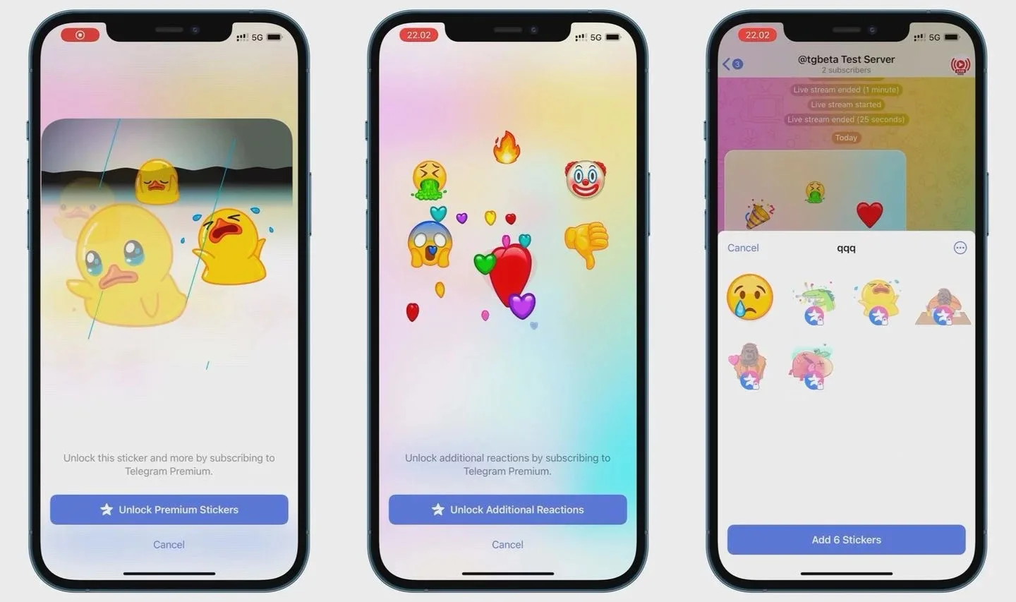 telegram premium stickers reactions