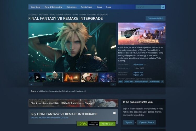 Final Fantasy VII Remake Intergrade Steam