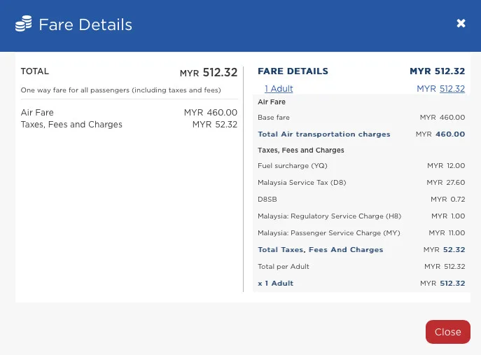malaysia airlines fuel surcharge