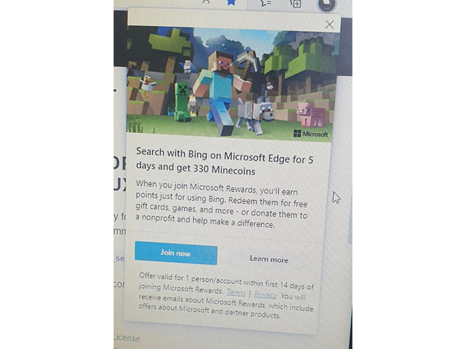 microsoft edge bing minecoins minecraft