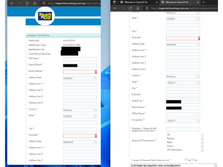 A long list of details required by TNG Portal from new users.