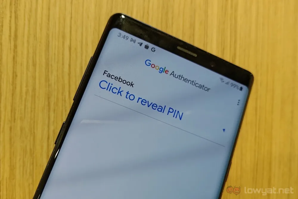 Google Authenticator Android click to reveal PIN