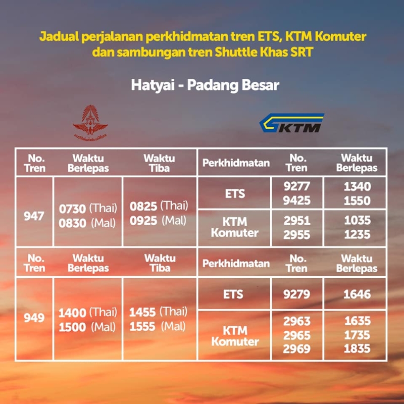 Padang Besar Hat Yai shuttle train schedule 1