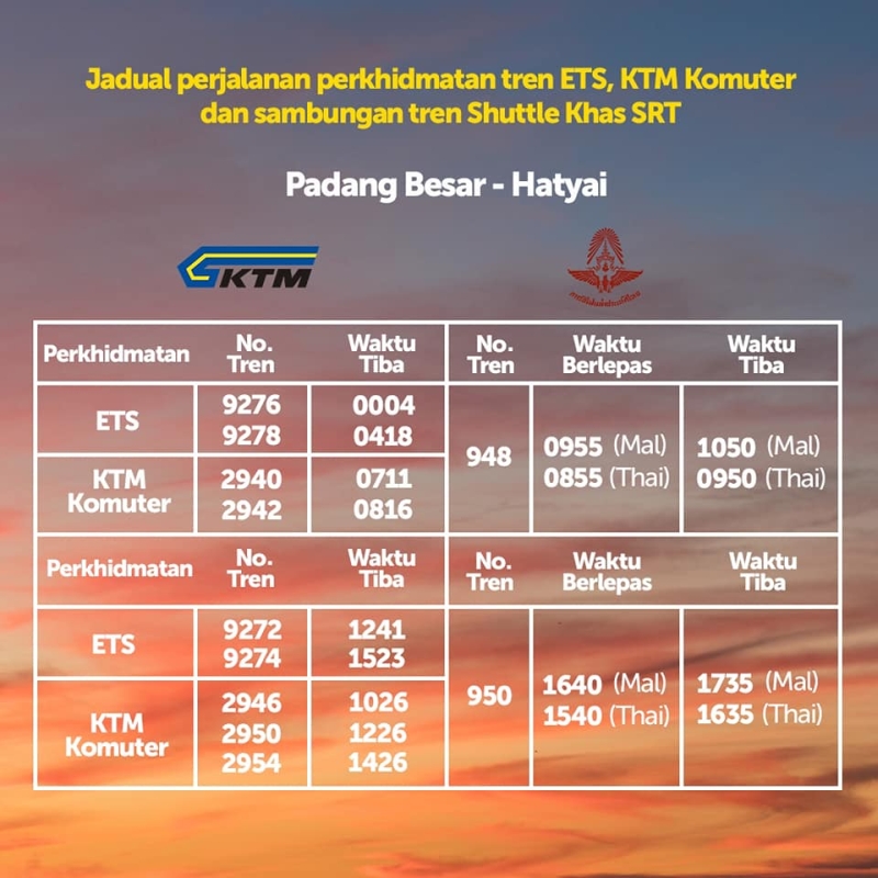 Padang Besar Hat Yai shuttle train schedule 2