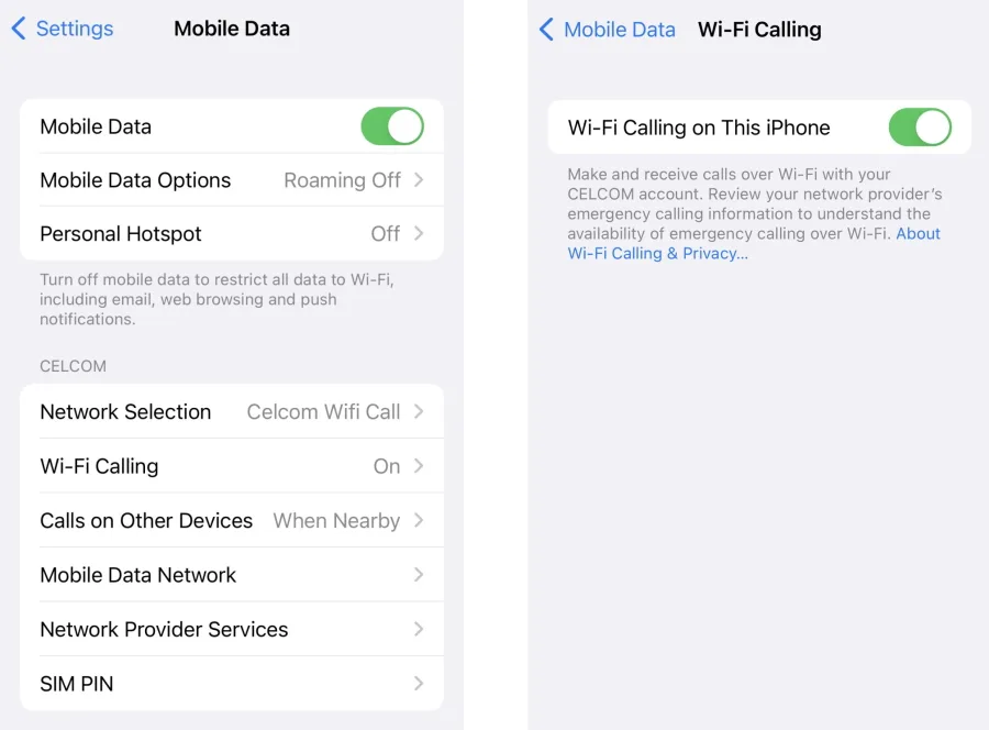 Celcom VoWiFi iOS 15.6