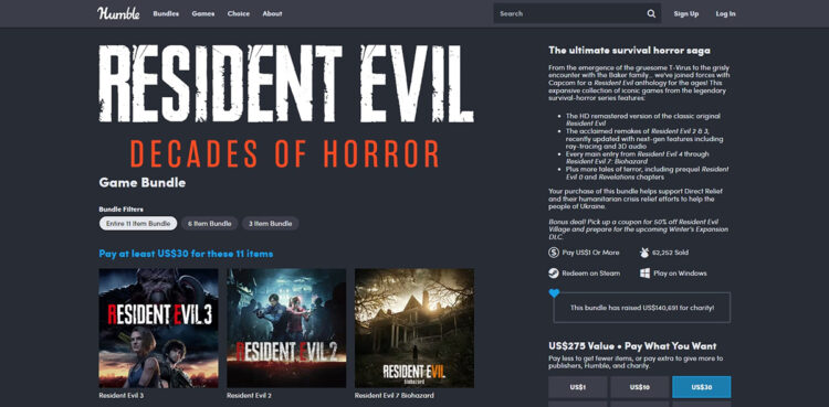 Capcom Resident Evil Games Humble Bundle price