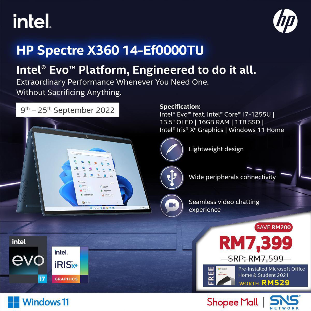 HP Specter X360 laptop SNS Network