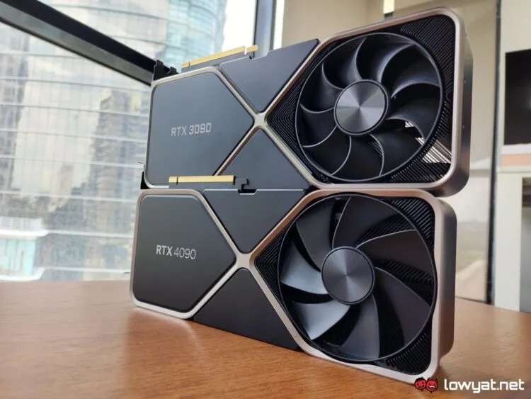 NVIDIA GeForce RTX 3090 FE (top) and the RTX 4090 (bottom).