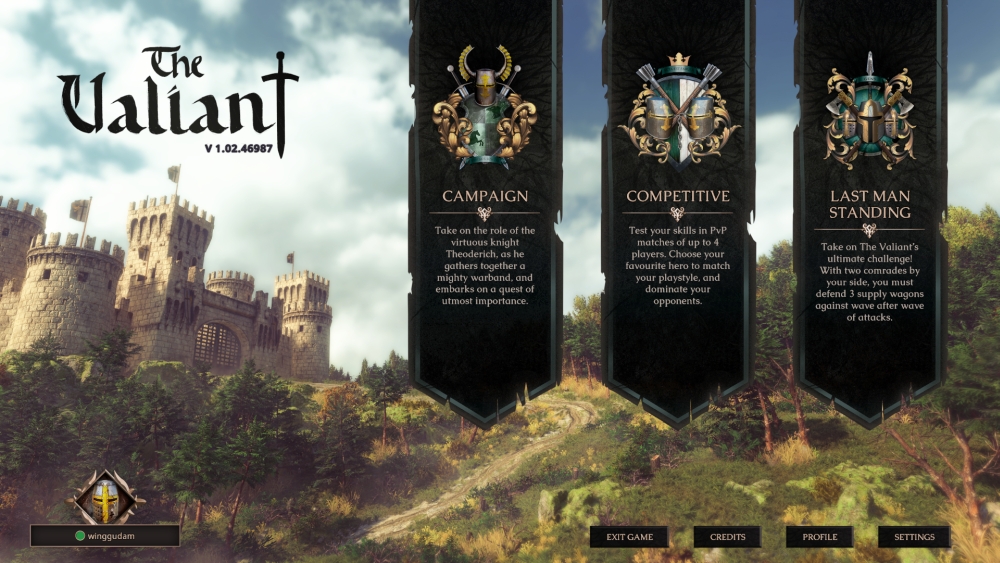 The Valiant start menu