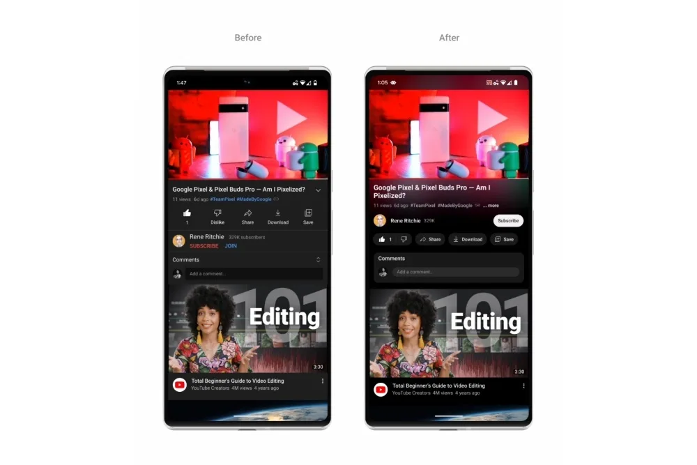 YouTube mobile dark theme
