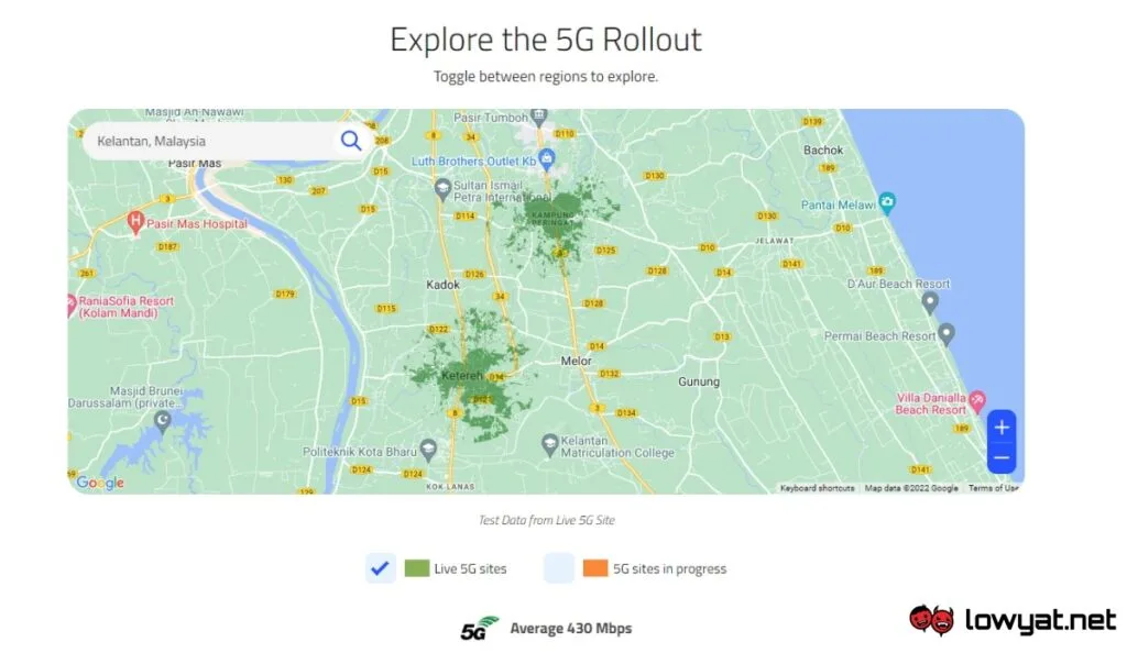 5G Coverage - Kelantan - October 2022