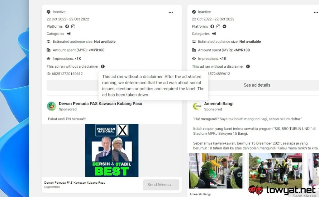 Meta Ad Library - GE15 - Undi Keyword