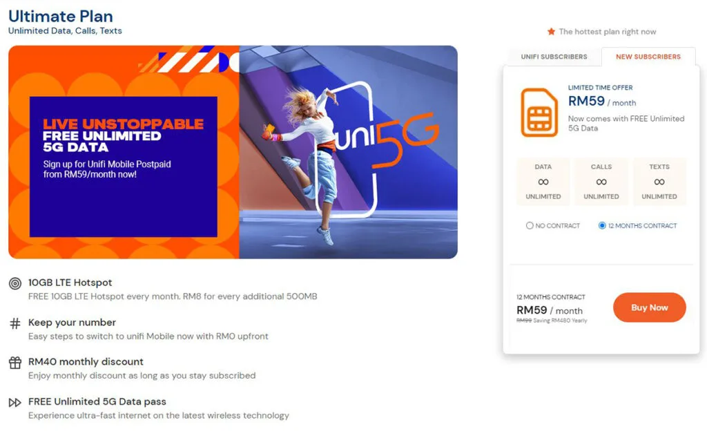 unifi mobile uni5G 5G unlimited prepaid postpaid pass
