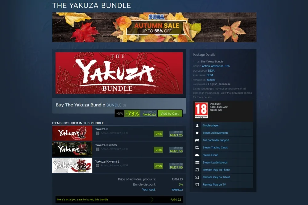 Steam Autumn Sale 2022 Yakuza bundle