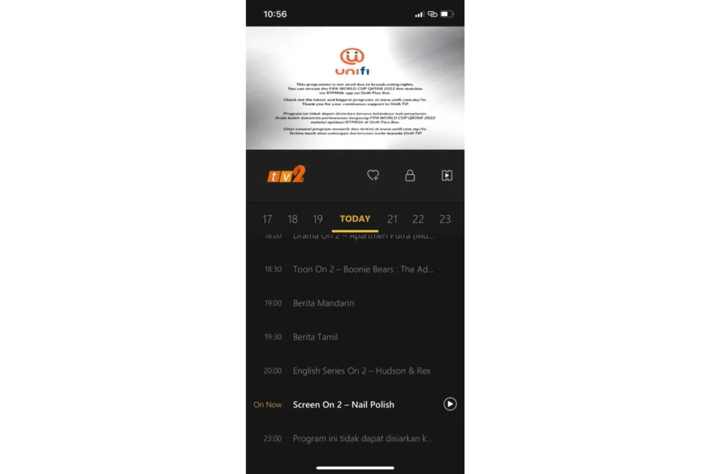 unifi TV RTM TV2 FIFA World Cup Qatar Blackout