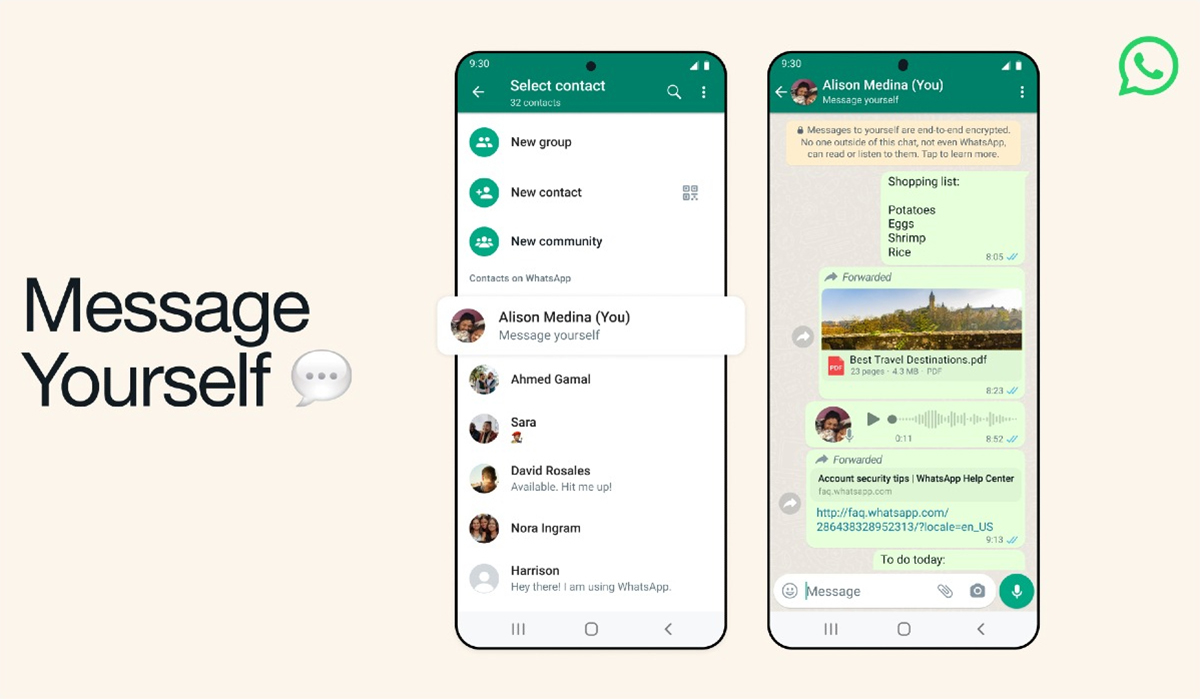 WhatsApp déploie une nouvelle fonctionnalité “Message Yourself” à tous les utilisateurs dans les semaines à venir