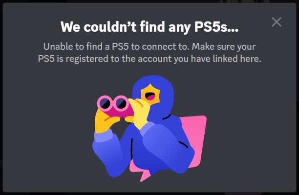 Discord voice PS5 not found