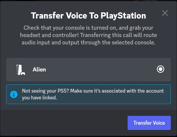 Discord voice PS5