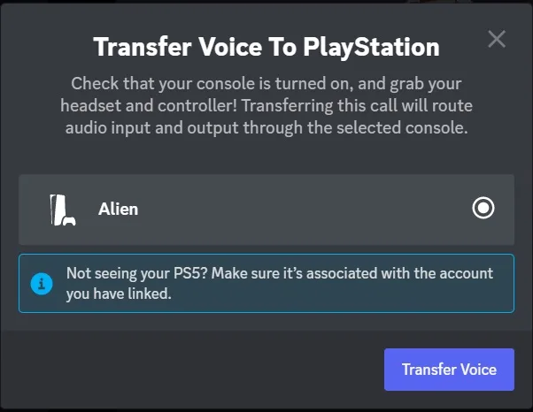 Discord voice PS5