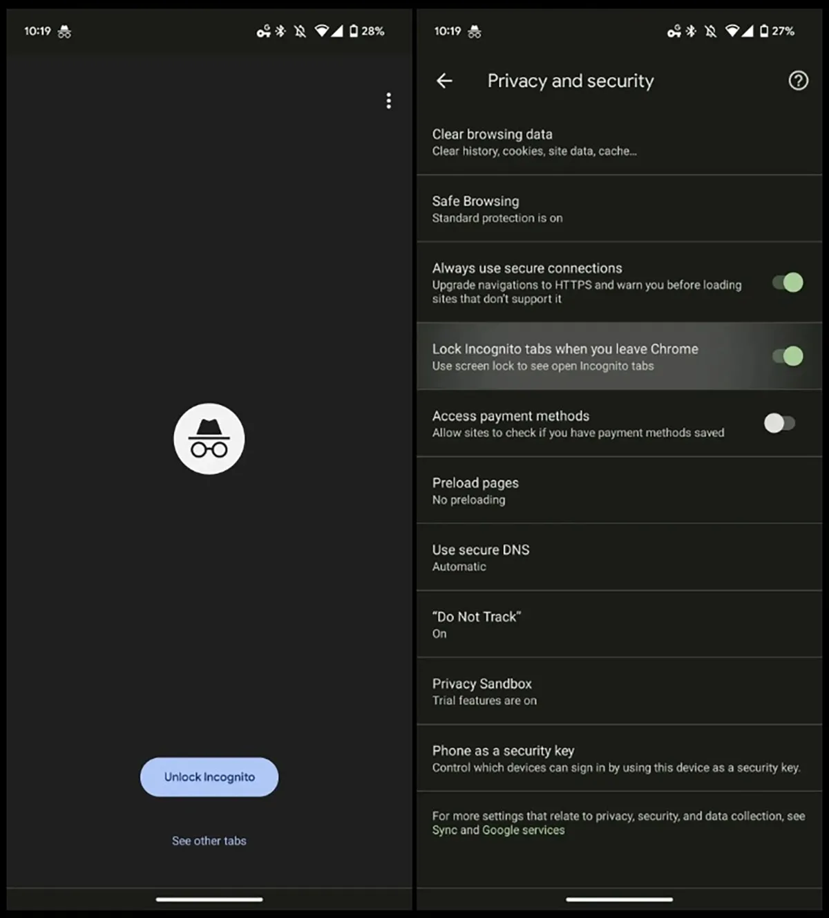 Google Chrome Incognito Lock feature Android iOS