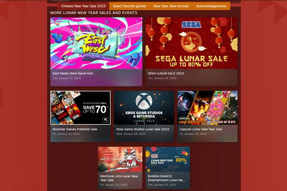 Steam Lunar New Year Sale 2023 publishers