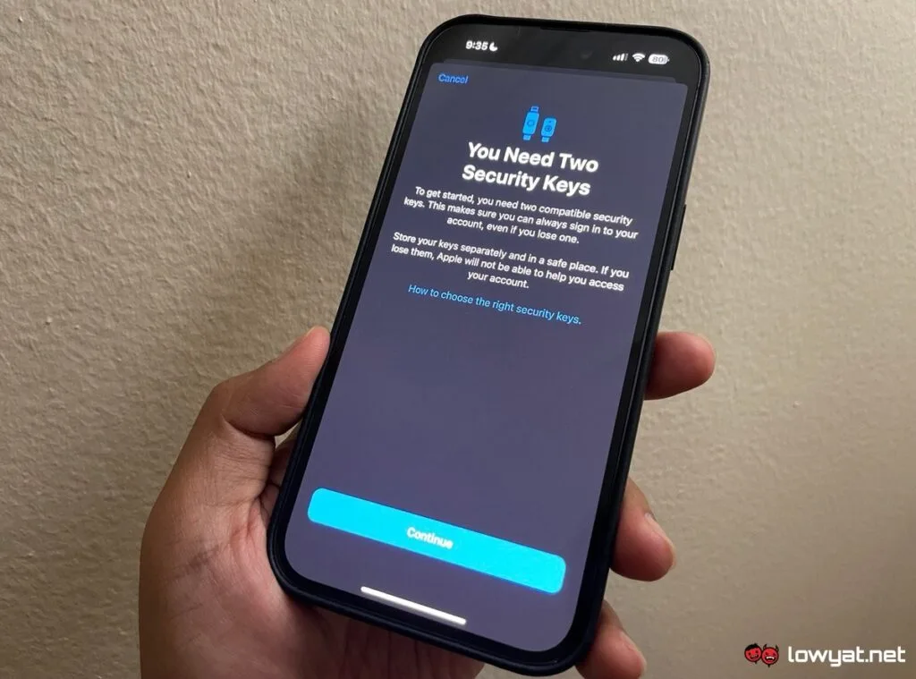 iOS 16.3 - Security Keys for Apple ID