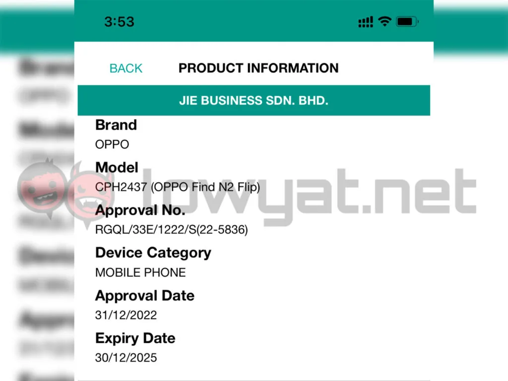 oppo find n2 flip sirim