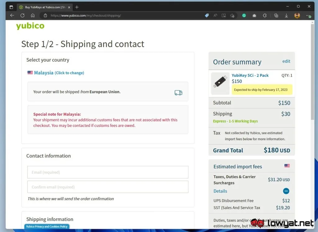 Yubikey 5CI Cost For Malaysia