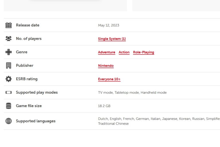 The Legend Of Zelda Tears Of The Kingdom Will Take Up 18.2GB