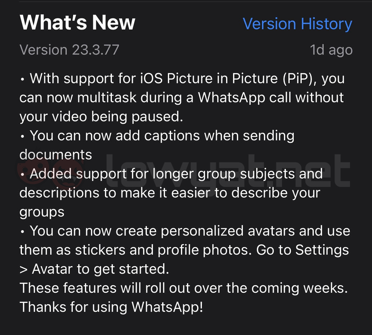 whatsapp ios picture-in-picture update