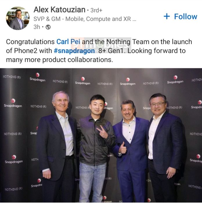 Alex Katouzian LinkedIn Nothing Phone (2) Snapdragon 8 Plus Gen1