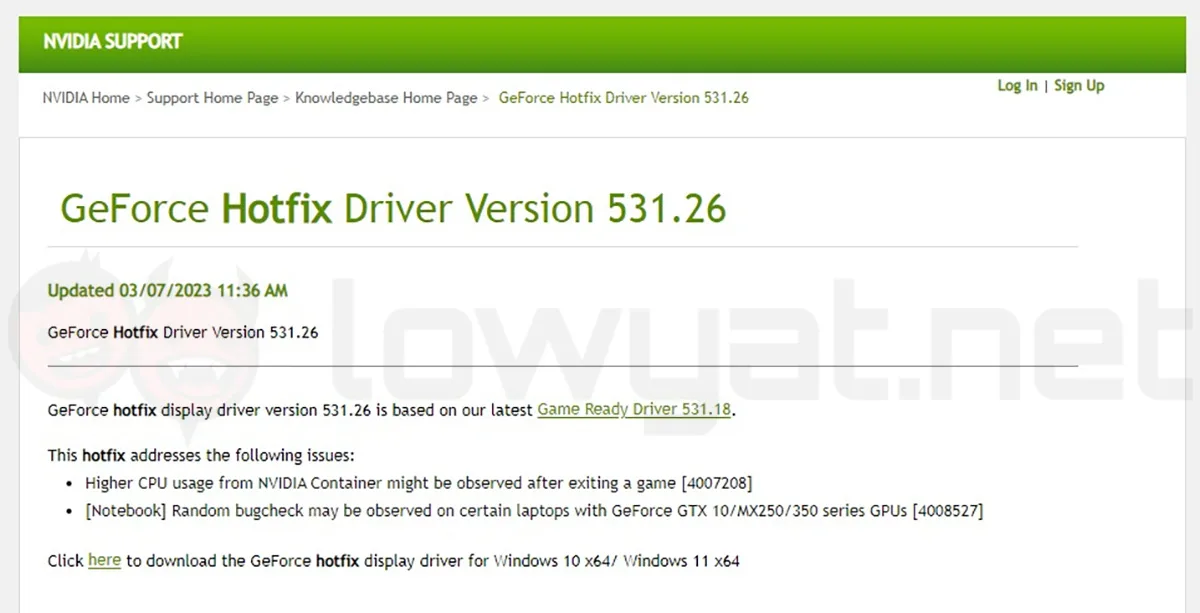 NVIDIA Game Ready Driver Hotfix Update