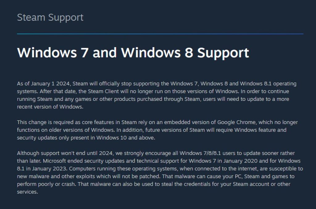 Steam Windows 7 Windows 8 Support Ending