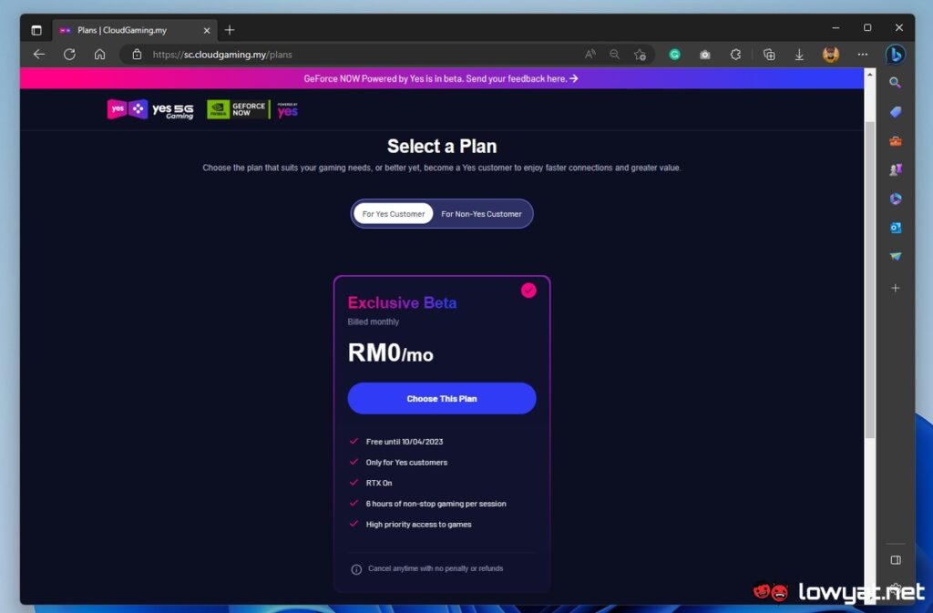 GeForce Now Malaysia / Yes 5G Gaming