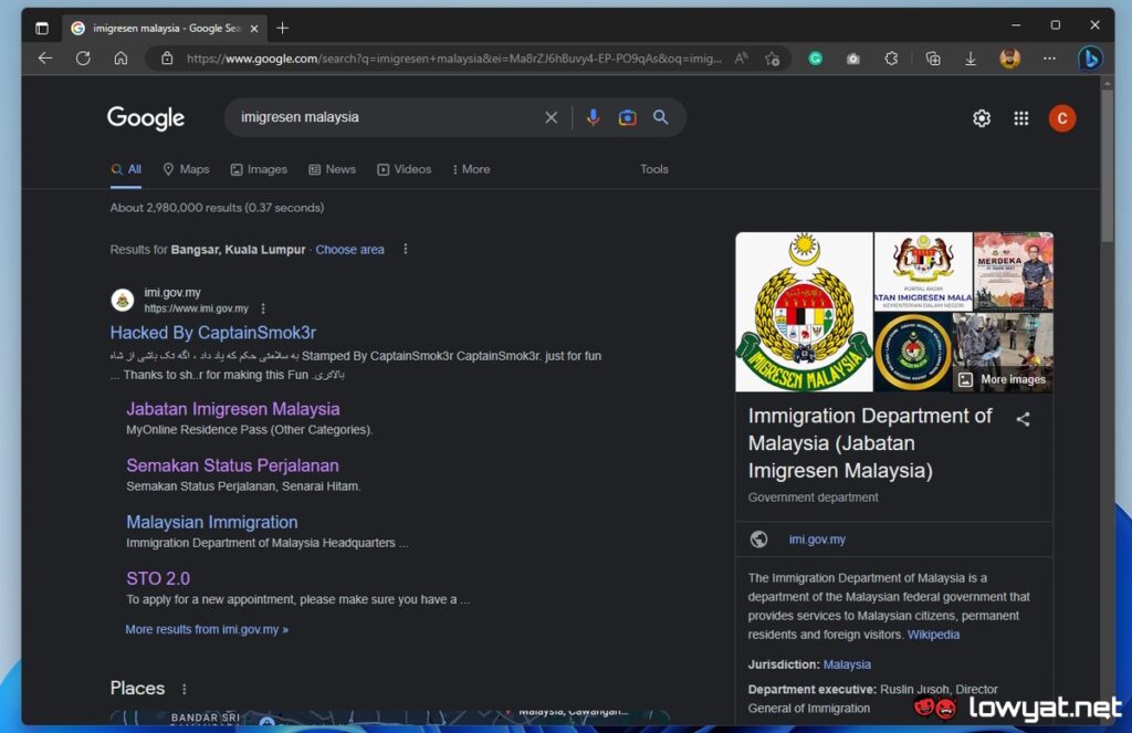 Imigresen Malaysia Website Hack - 4 Apr 23