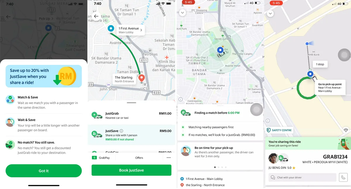 Grab JustSave Carpooling Service