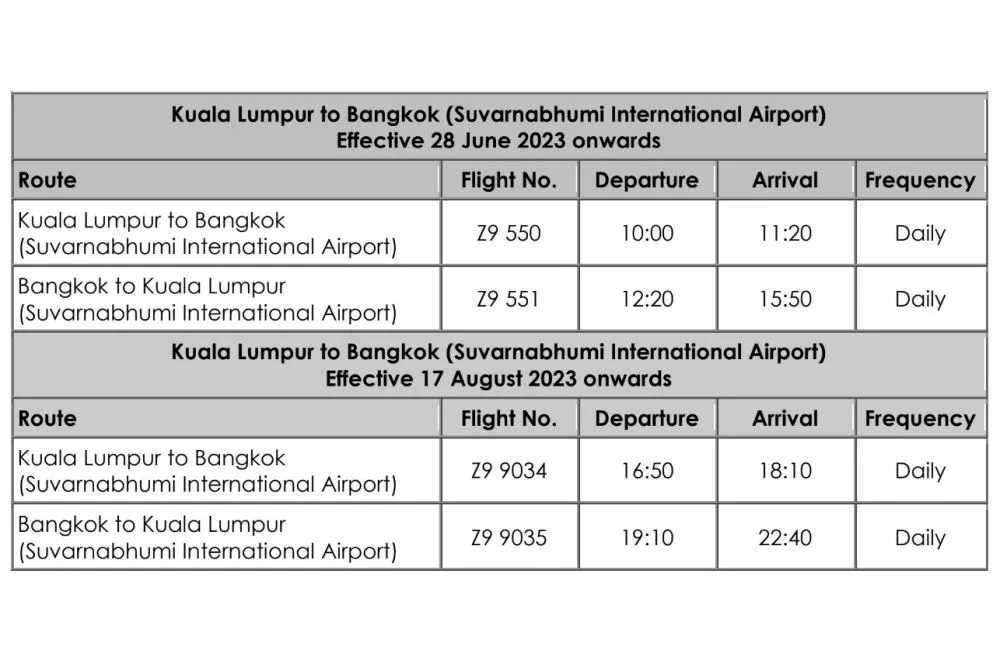 MYAirline Bangkok schedule 1
