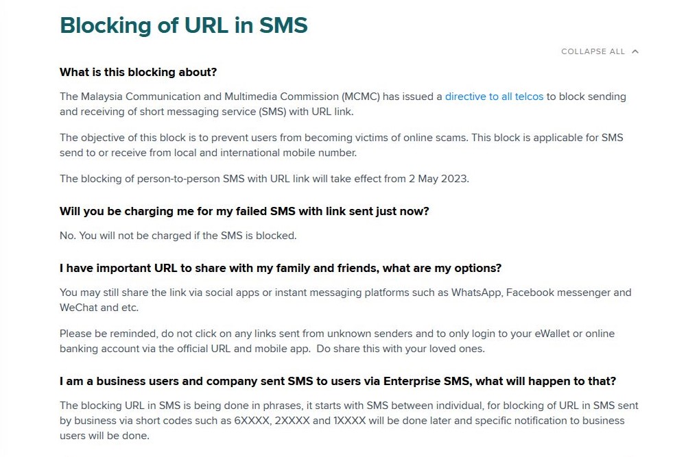 Maxis SMS URL block FAQ