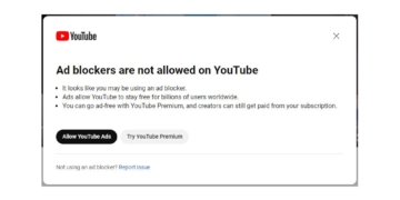 YouTube ad block blocker popup