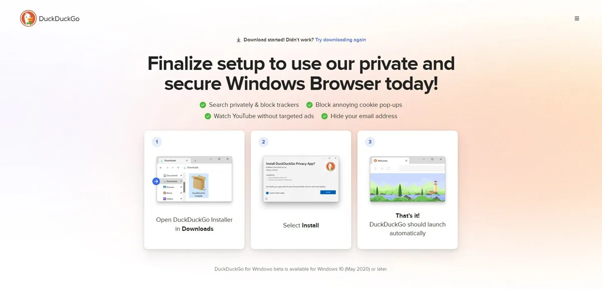 DuckDuckGo web browser Windows public beta