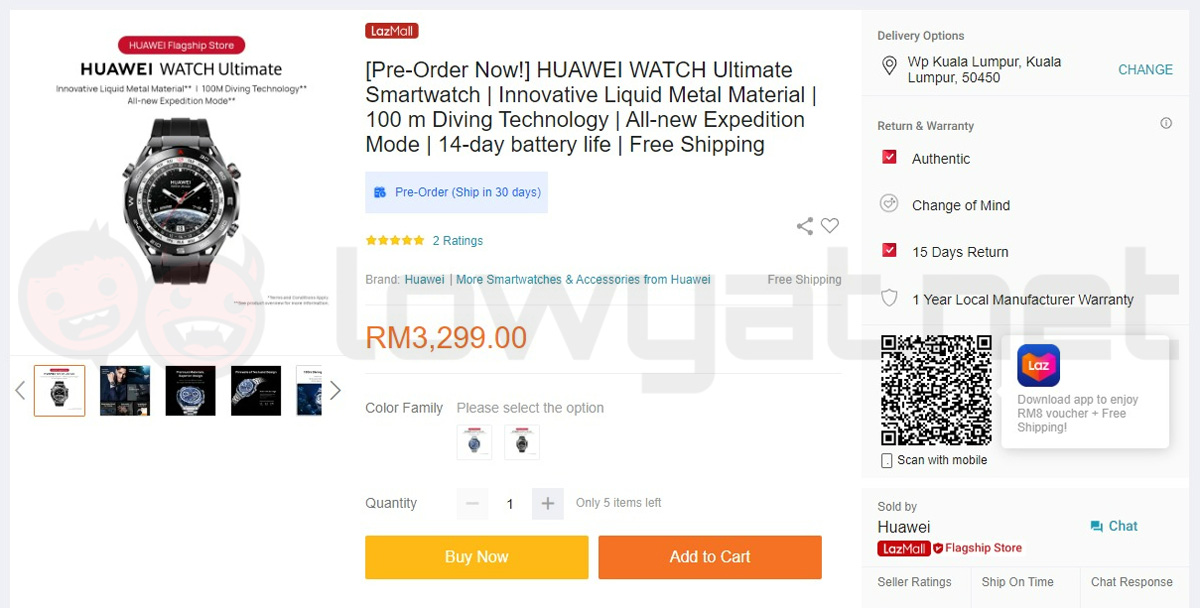 Huawei Watch Ultimate SIRIM Malaysia launch price