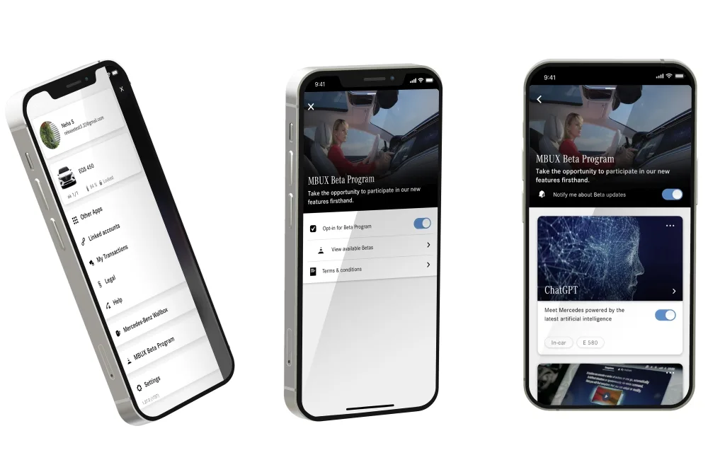 Participation in the ChatGPT beta program via Mercedes me app