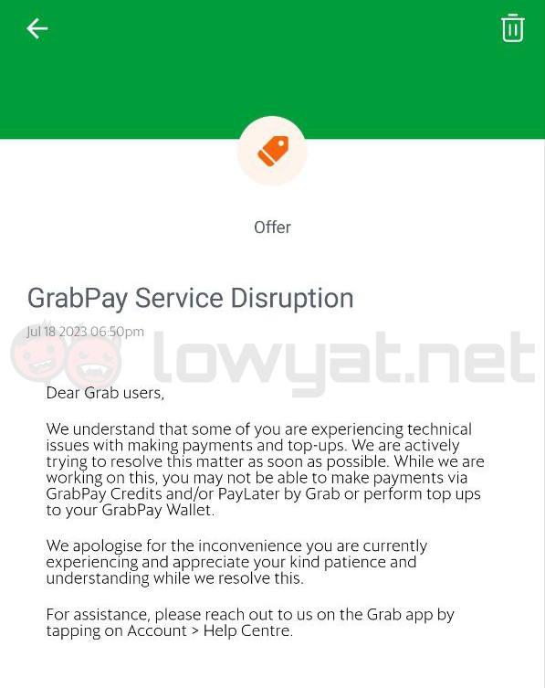Grab GrabPay Technical Issues